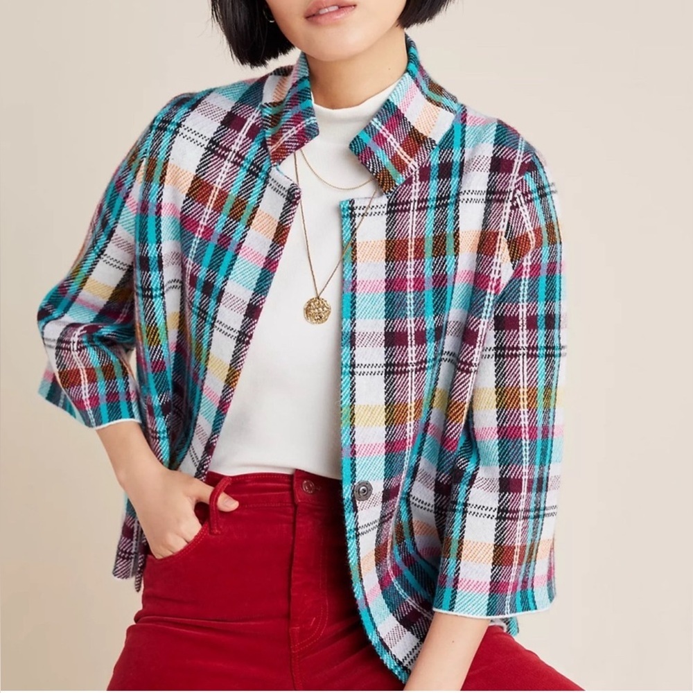 Anthropologie Rosetta Cropped Plaid Jacket